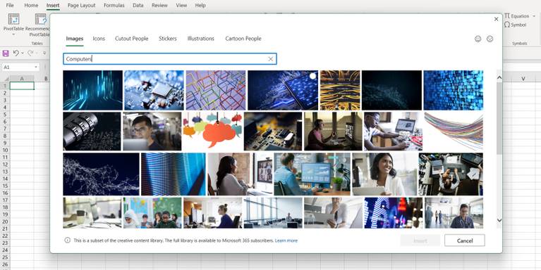 Menambahkan gambar stok di Excel.