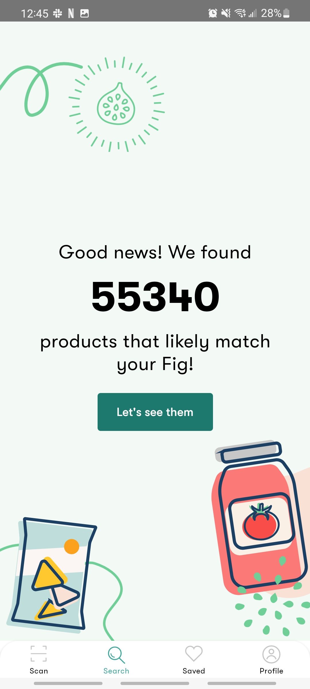 fig app showing how many products match your needs