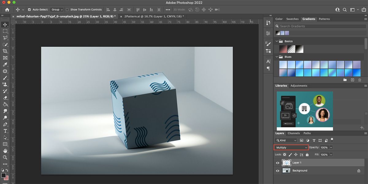 Photoshop showing completed box mockup