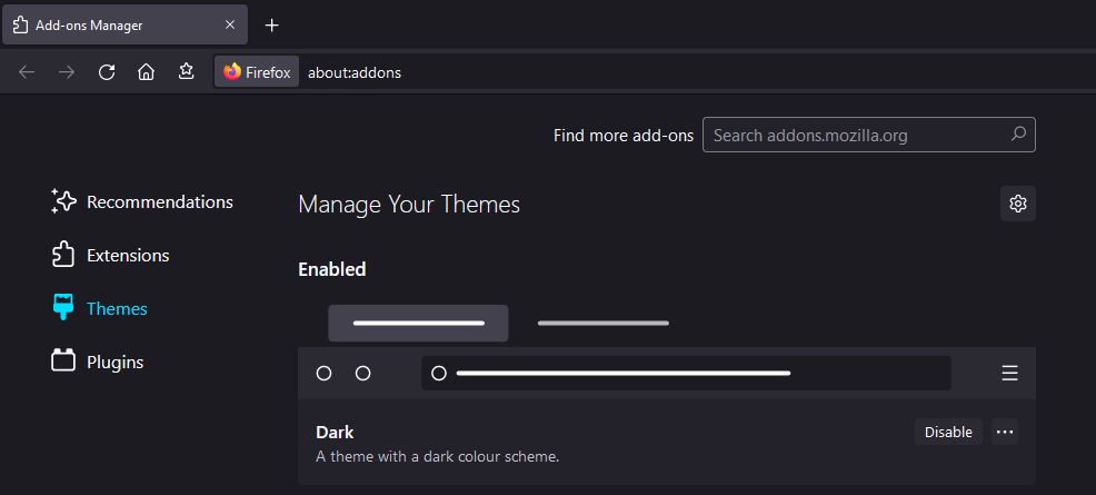 firefox manage your themes dark mode