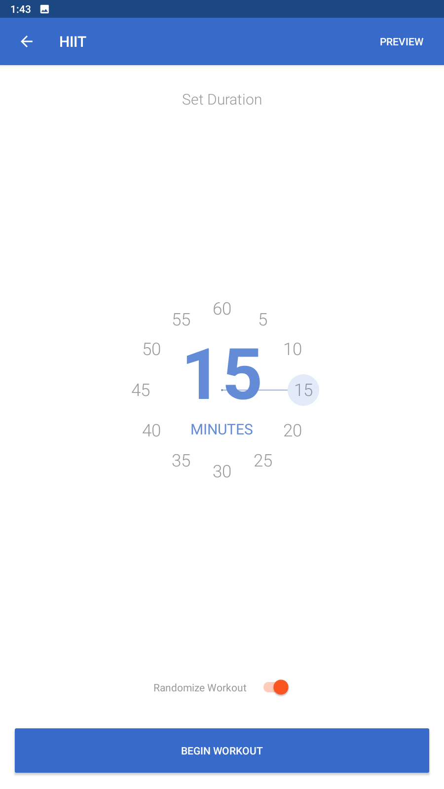 Workout timer in the Fitify app