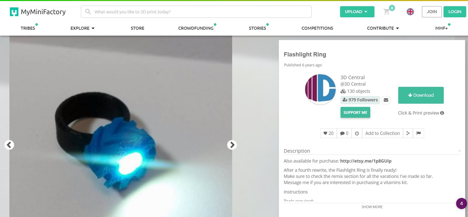flashlight ring 3d printed