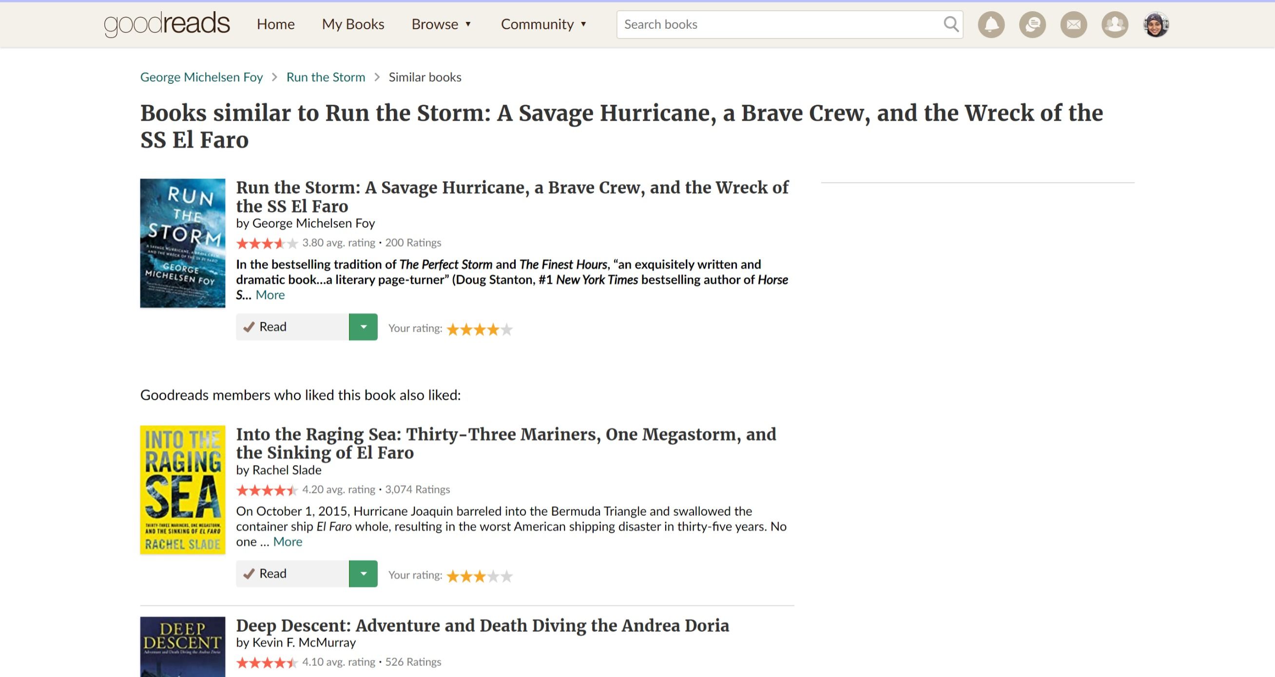 Screenshot showing the 'similar books' page on Goodreads