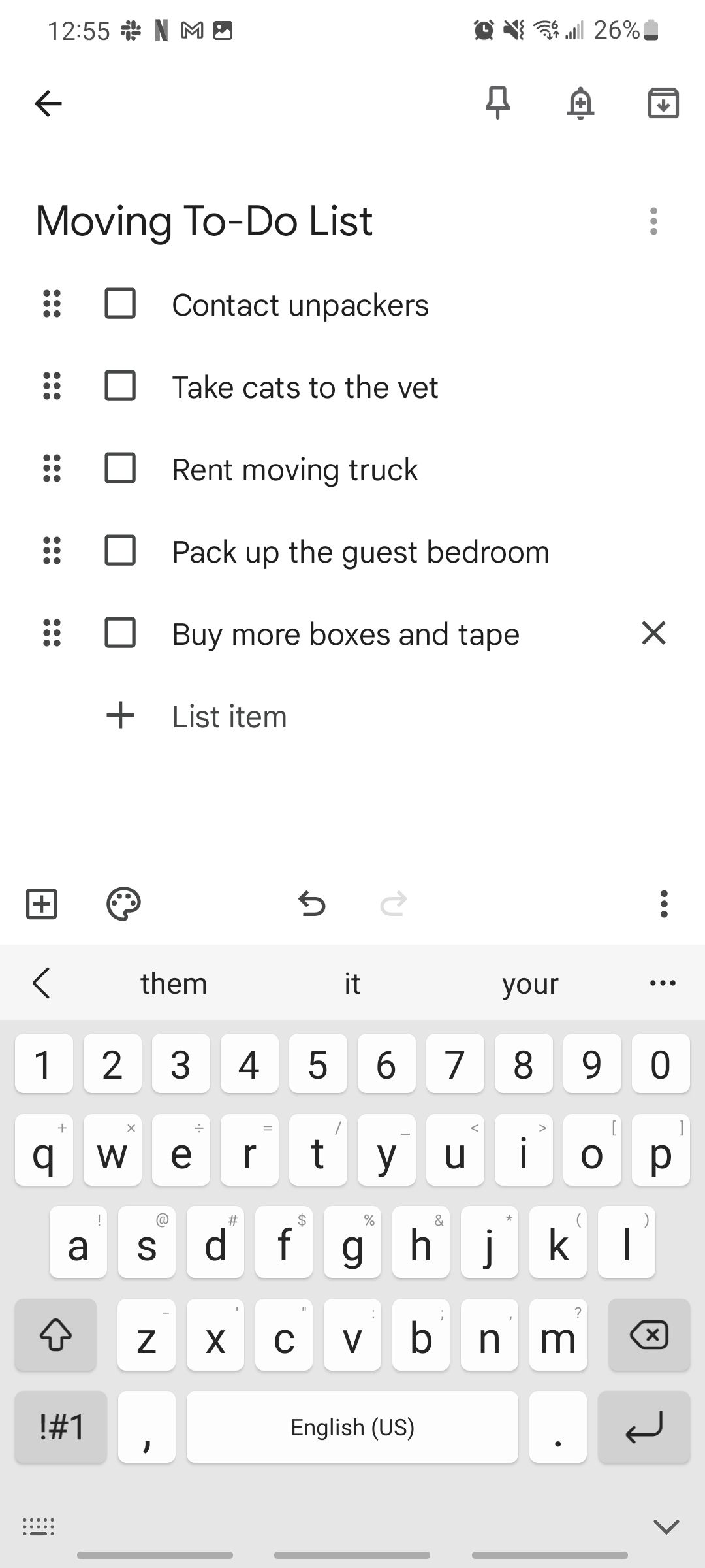 google keep notes app example moving to-do list