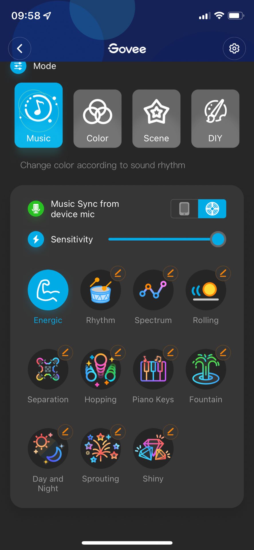 govee app - screenshots - scenes music