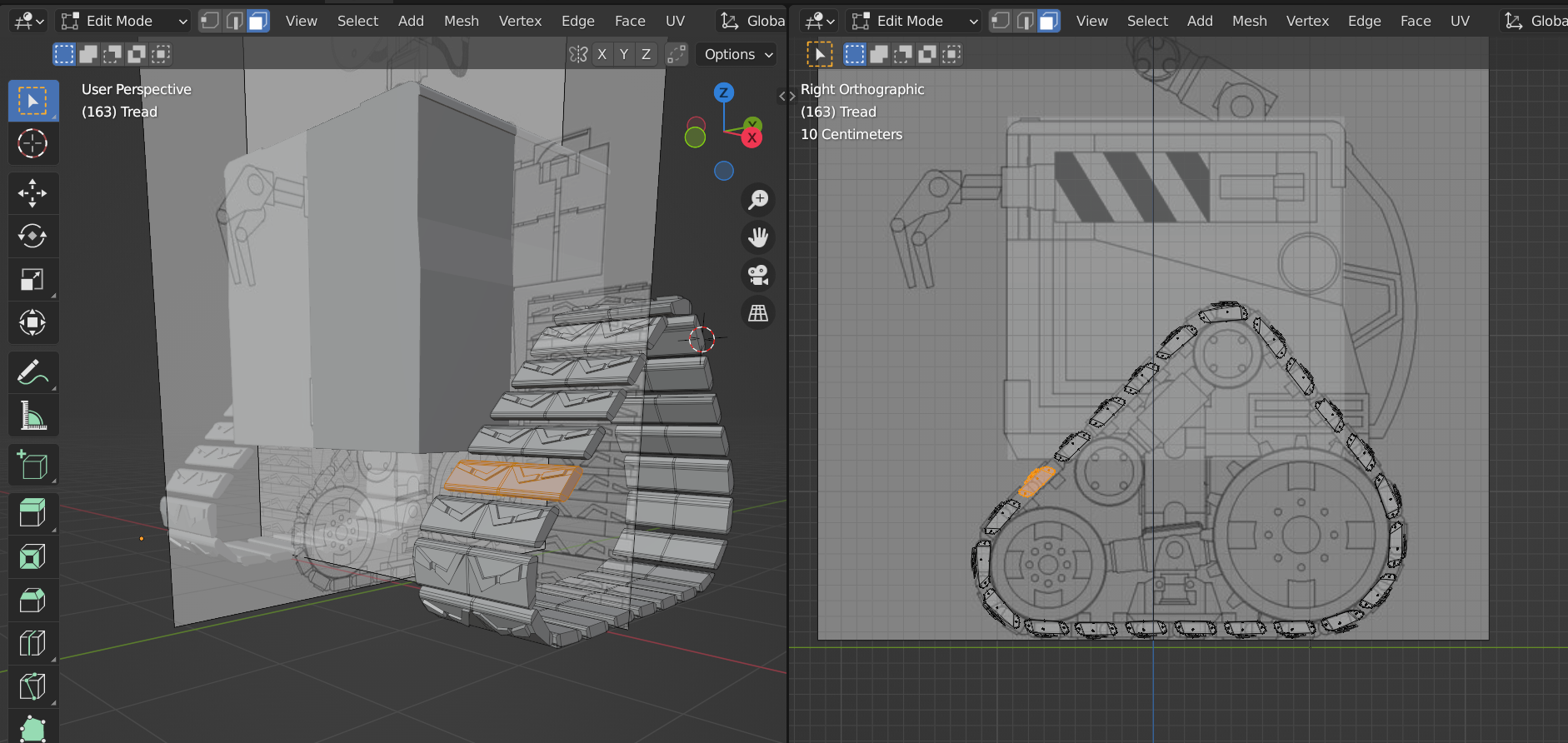 Creating WALL-E's treads in Blender.