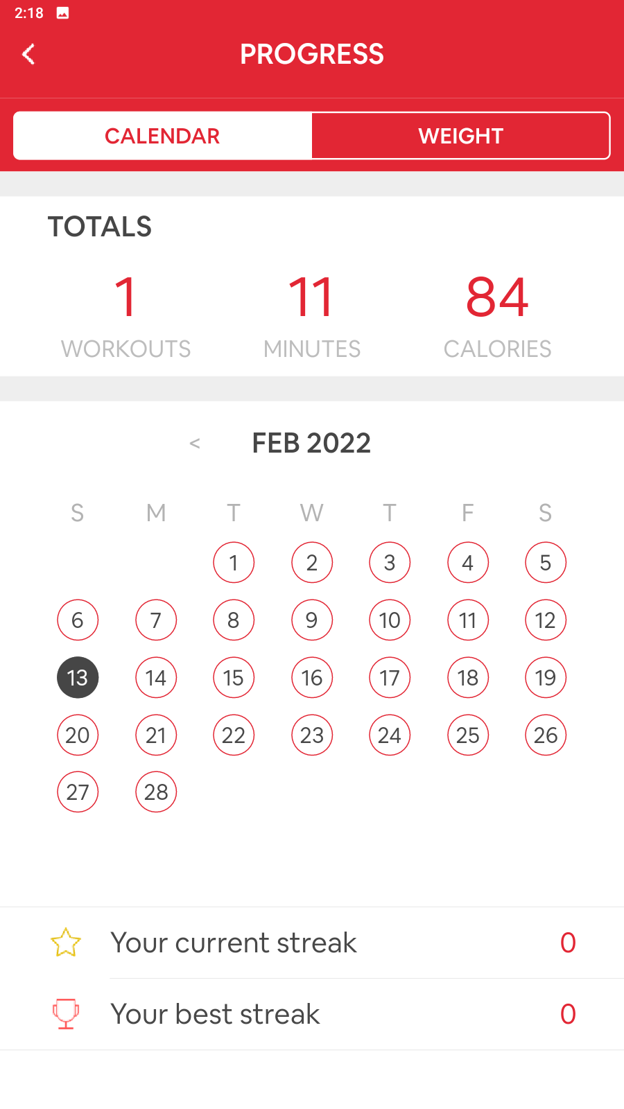 Calendar feature in HIIT Workouts app