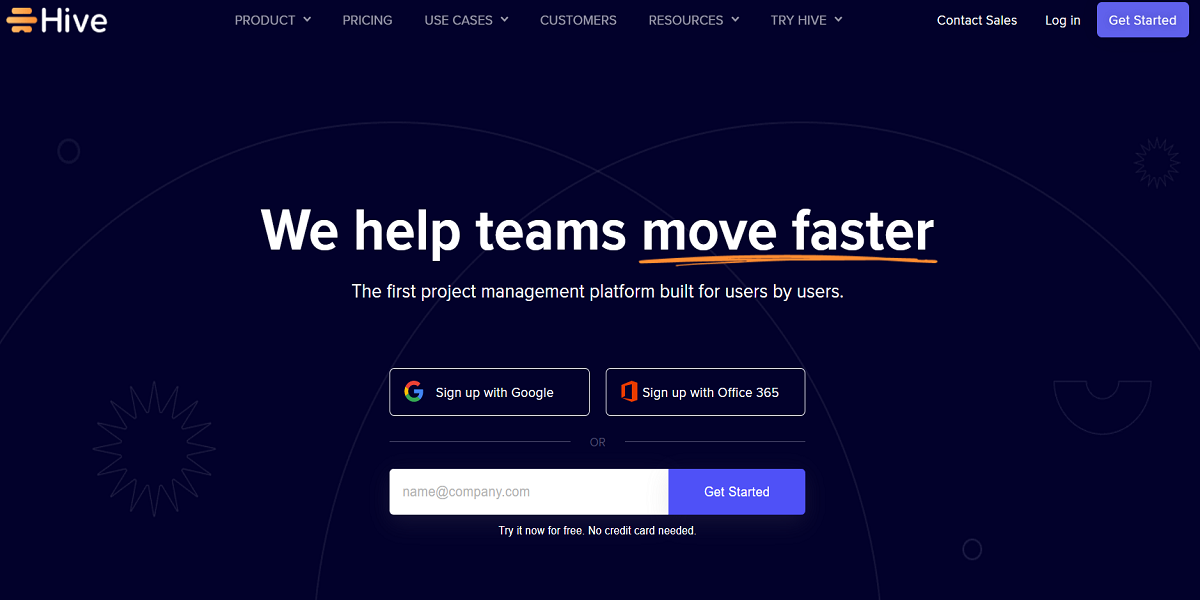Screenshot of Hive Project Management Platform Website