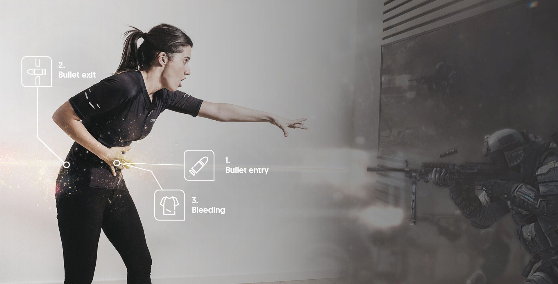 OWO haptic vest for realistic pain simulation being shot in game