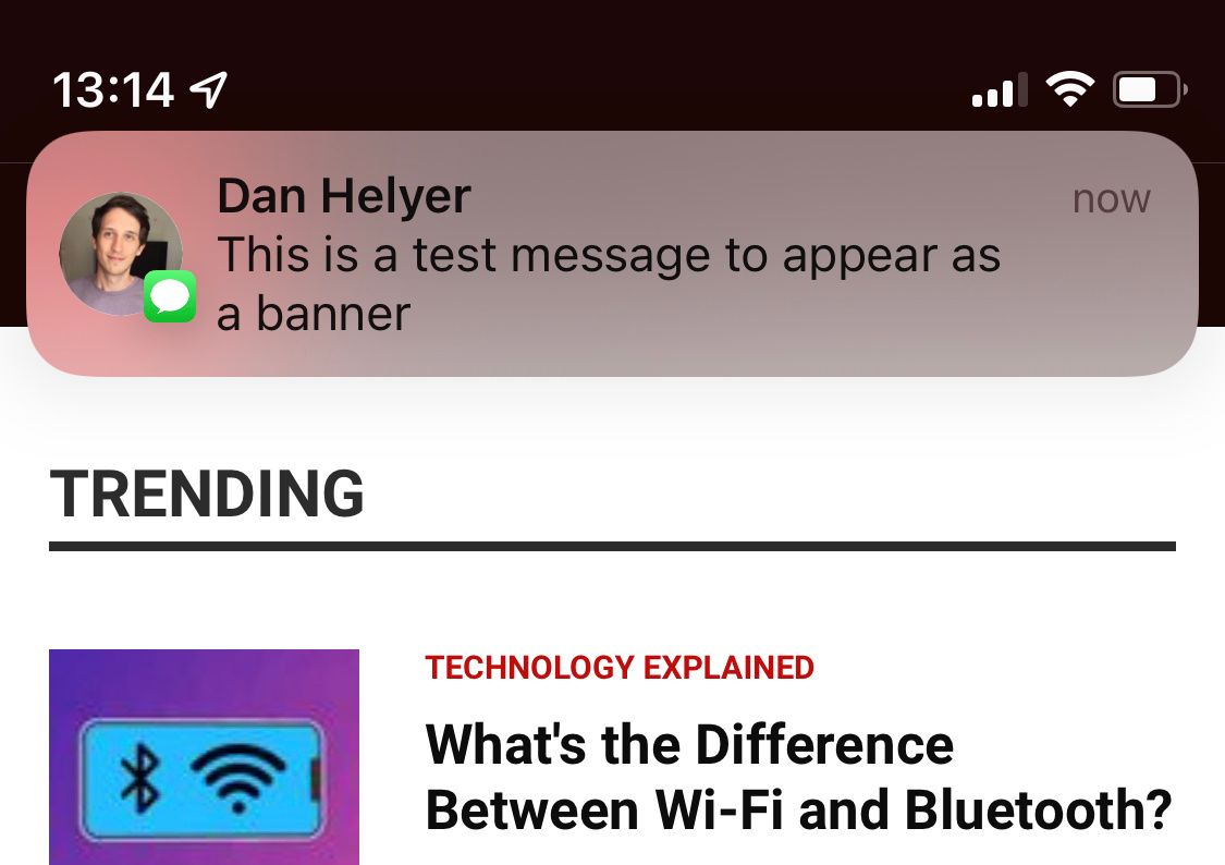 iPhone notification banner