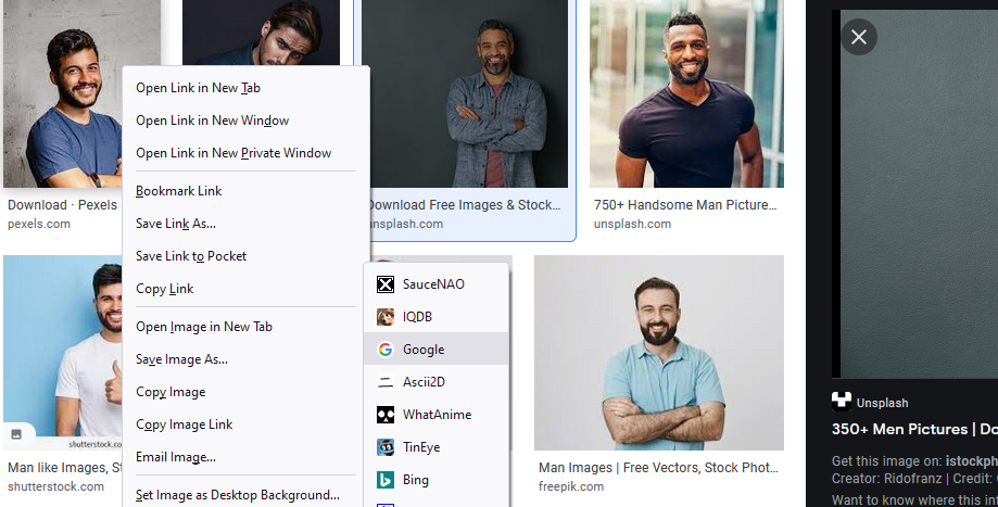 image search options screenshot