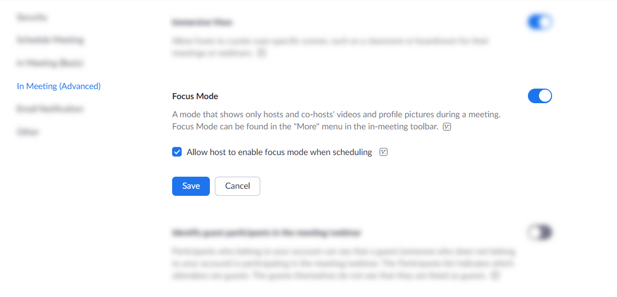 in meeting section enable focus mode