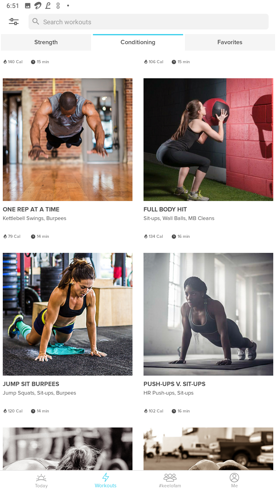 Workout library in the Keelo app