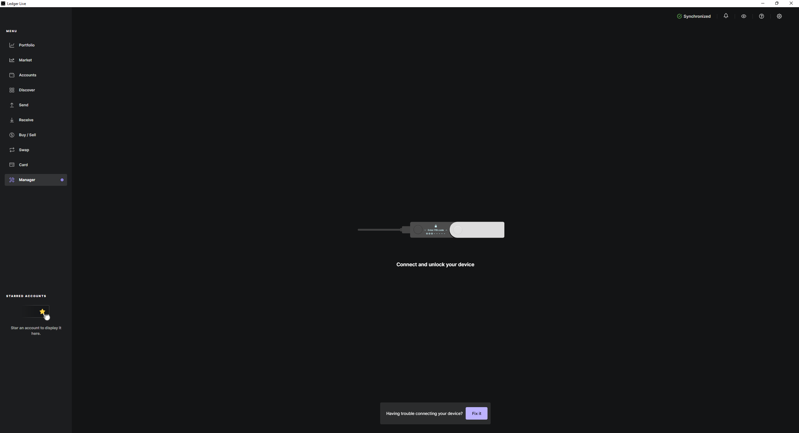 Screenshot of Ledger Live dashboard