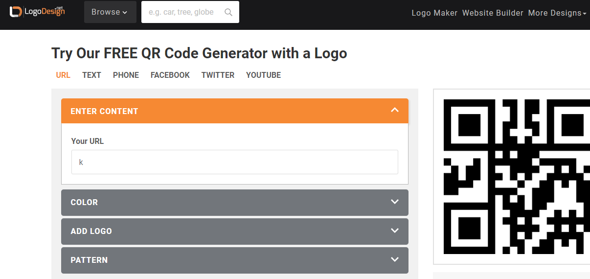 logo design QR code generator website screenshot