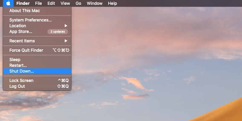 A screenshot showing the shutdown menu on a macbook