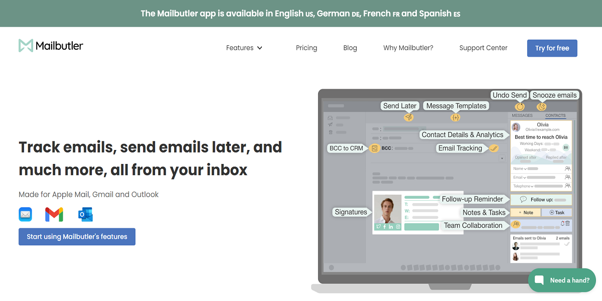 Screenshot of Mailbutler Web Page