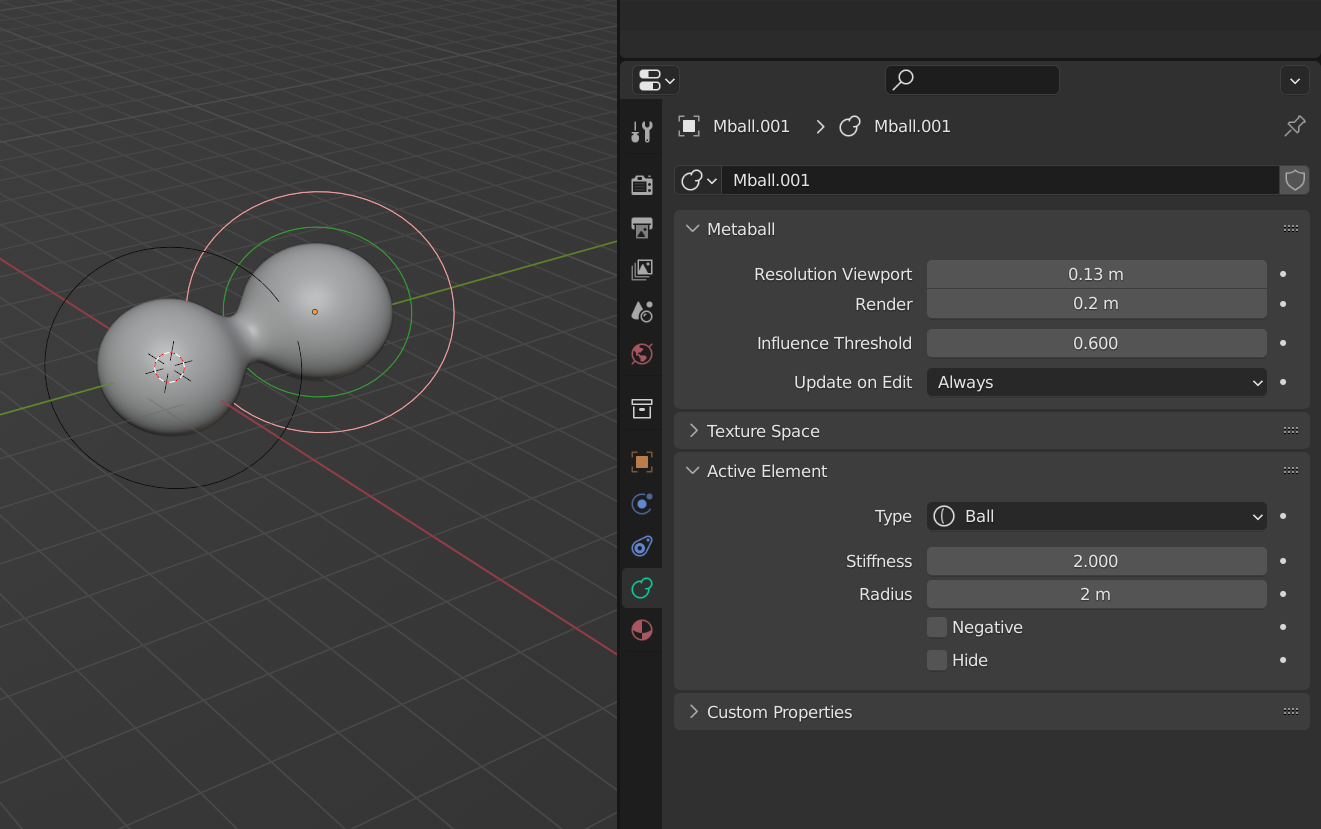 The metaball controls in Blender.