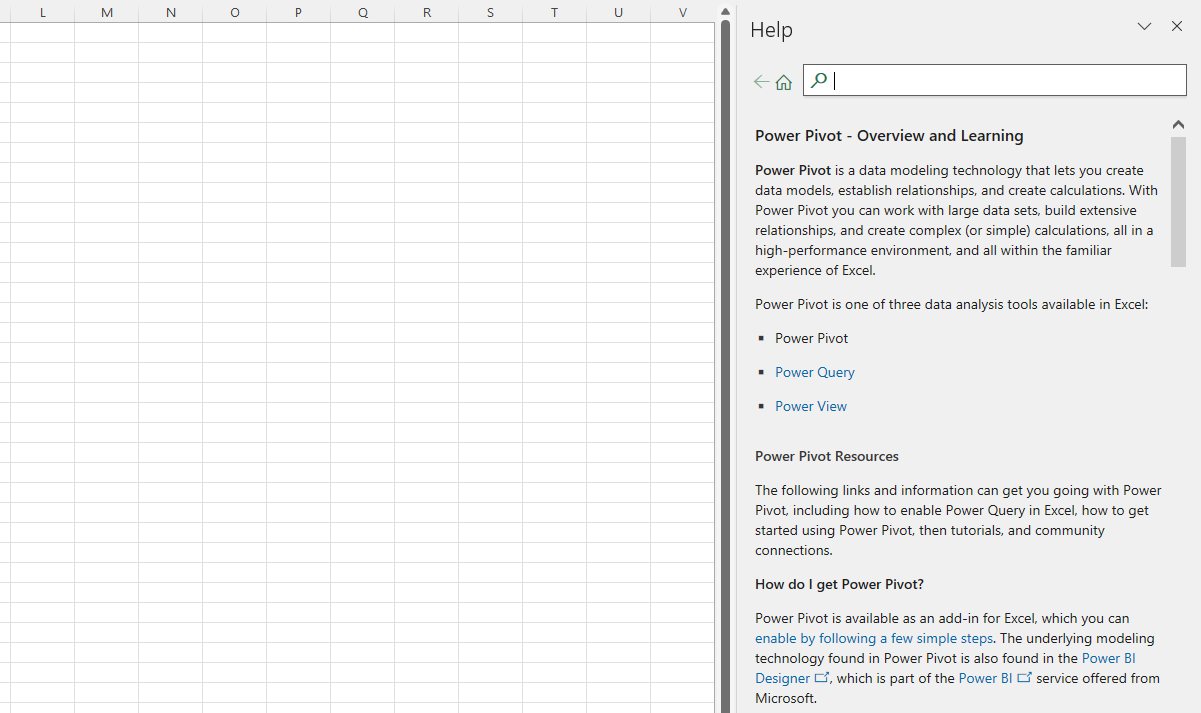 A screenshot of the Help pane in Microsoft Excel. 