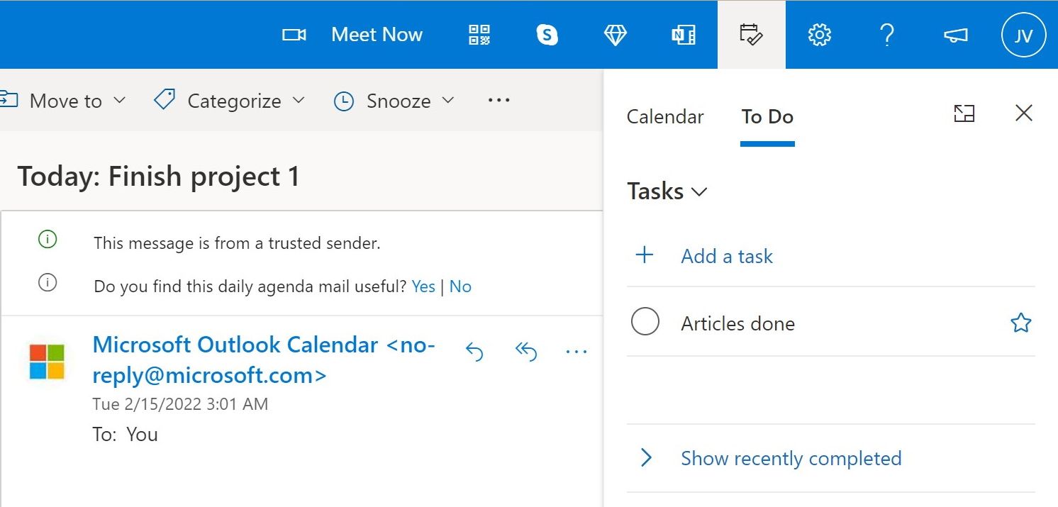A screenshot of Microsoft To Do on Outlook for the web. 