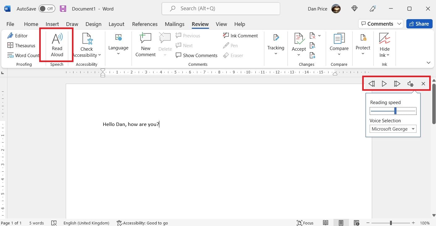 ms word read alound