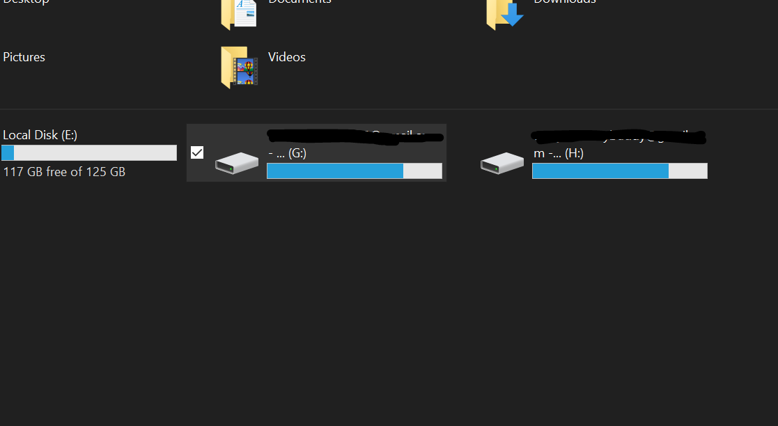 Google Drive storage drives in Windows Explorer
