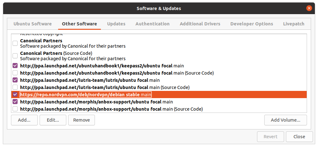 NordVPN repo in Ubuntu