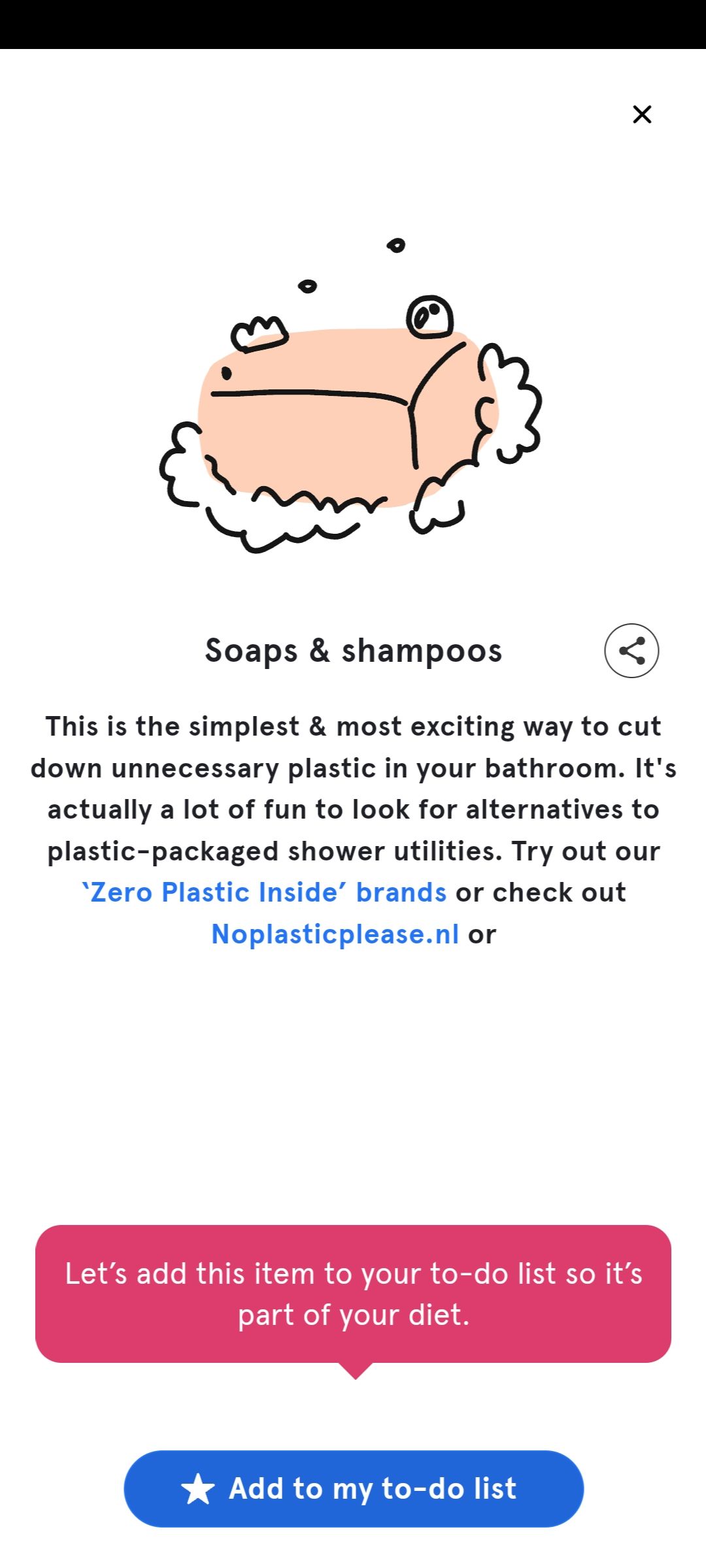 my little plastic footprint app showing what you can do instead of traditional soaps and shampoos
