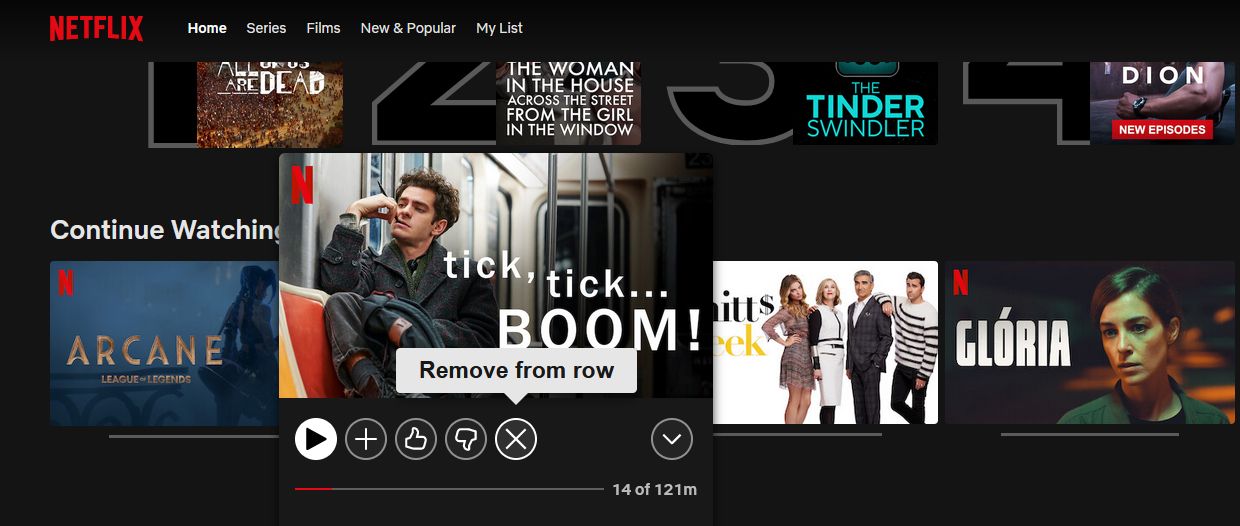 Netflix remove from row.