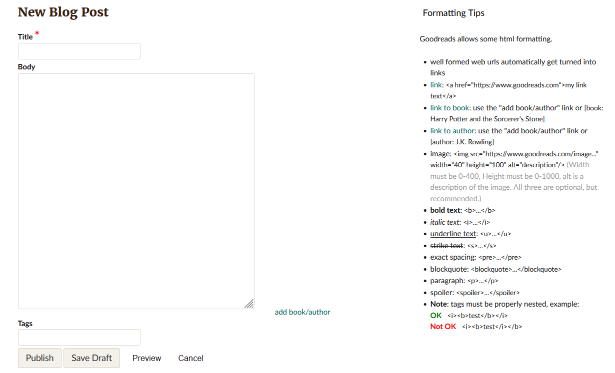 New Blog Post Editor on Goodreads
