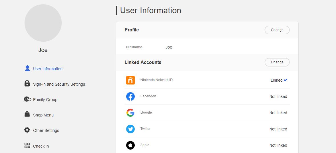 nintendo account user information