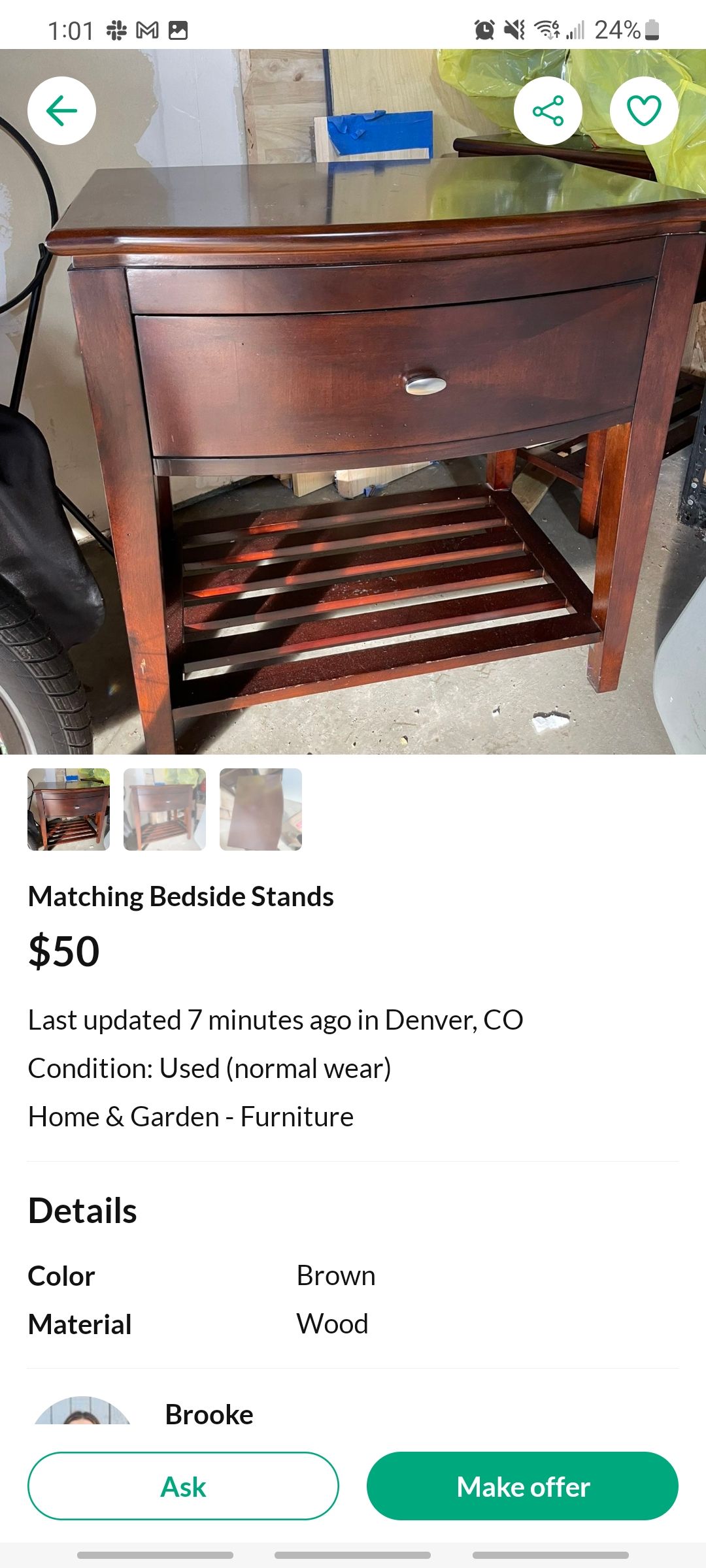 offerup app listing for matching bedside stands