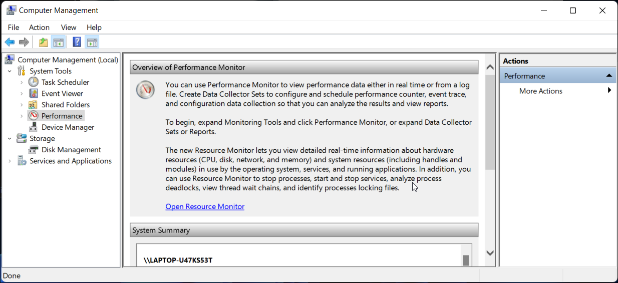 open performance monitor computer management