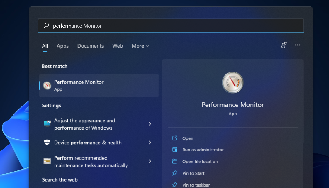 open performance monitor windows search