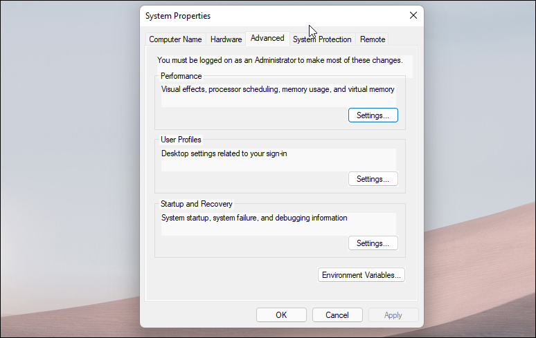 open system performance settings
