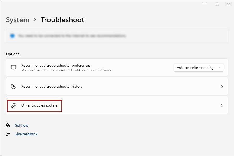 Access other troubleshooters