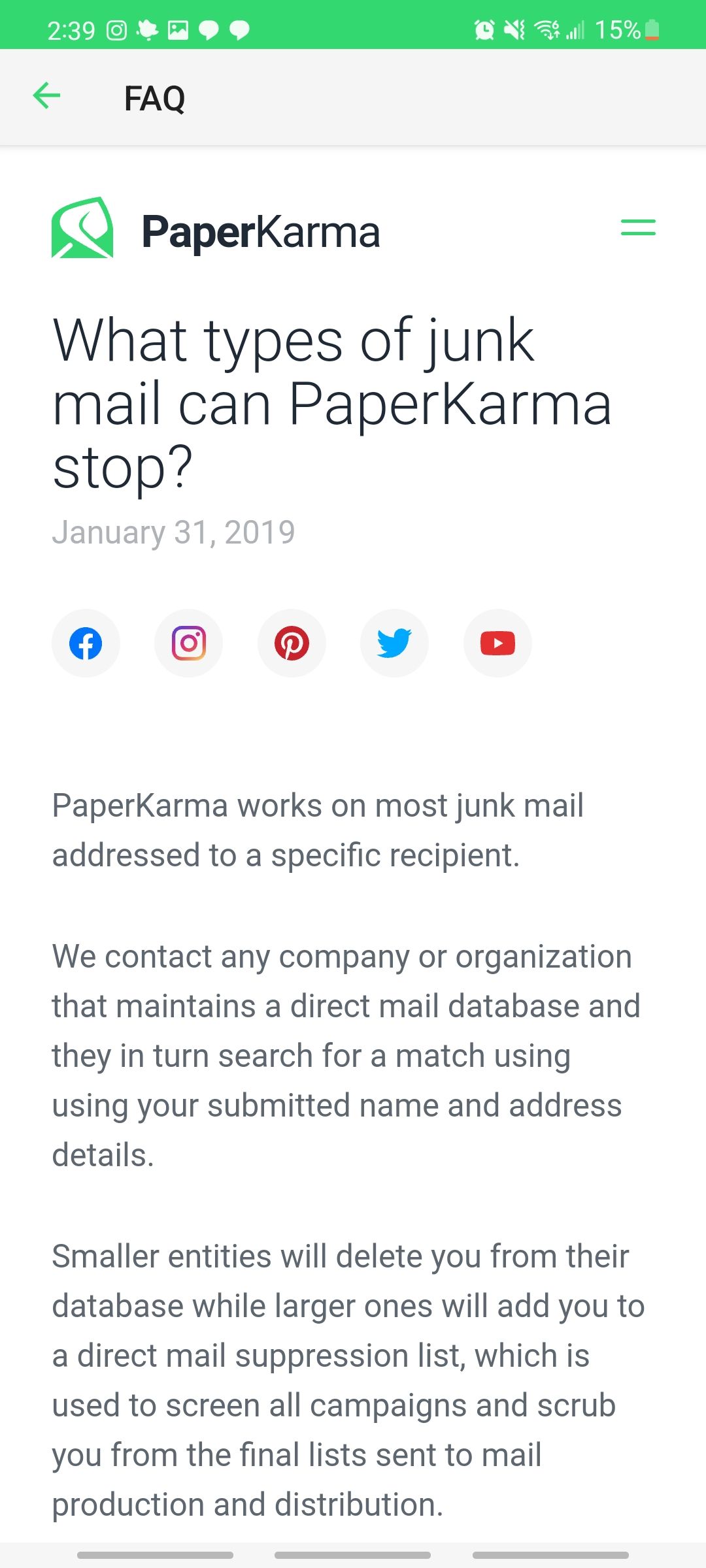 paperkarma app answering question of what types of junk mail the app can stop