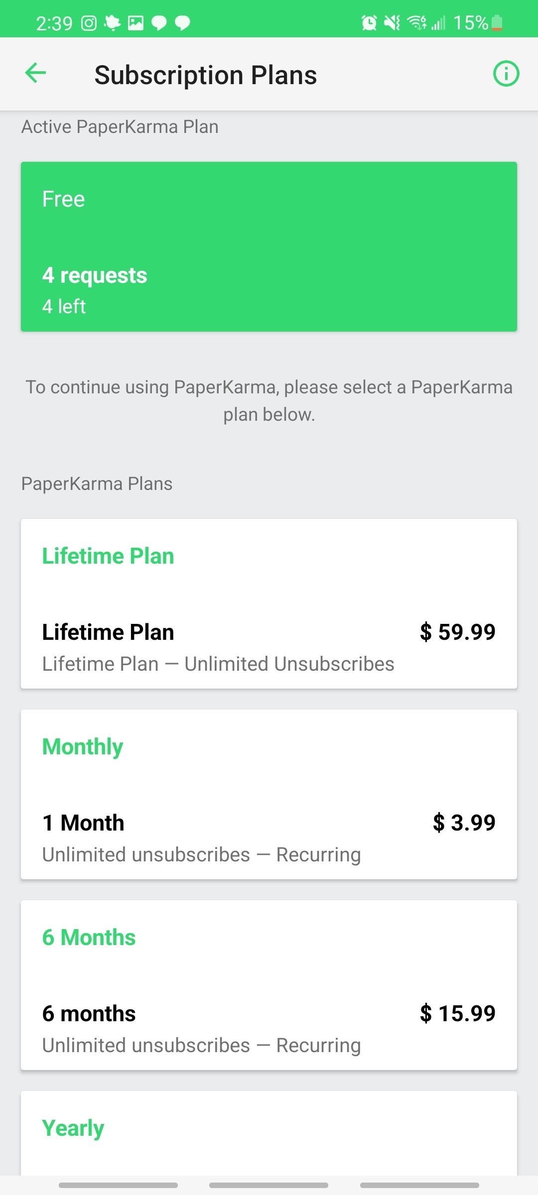 paperkarma requires subscription plan after four requests