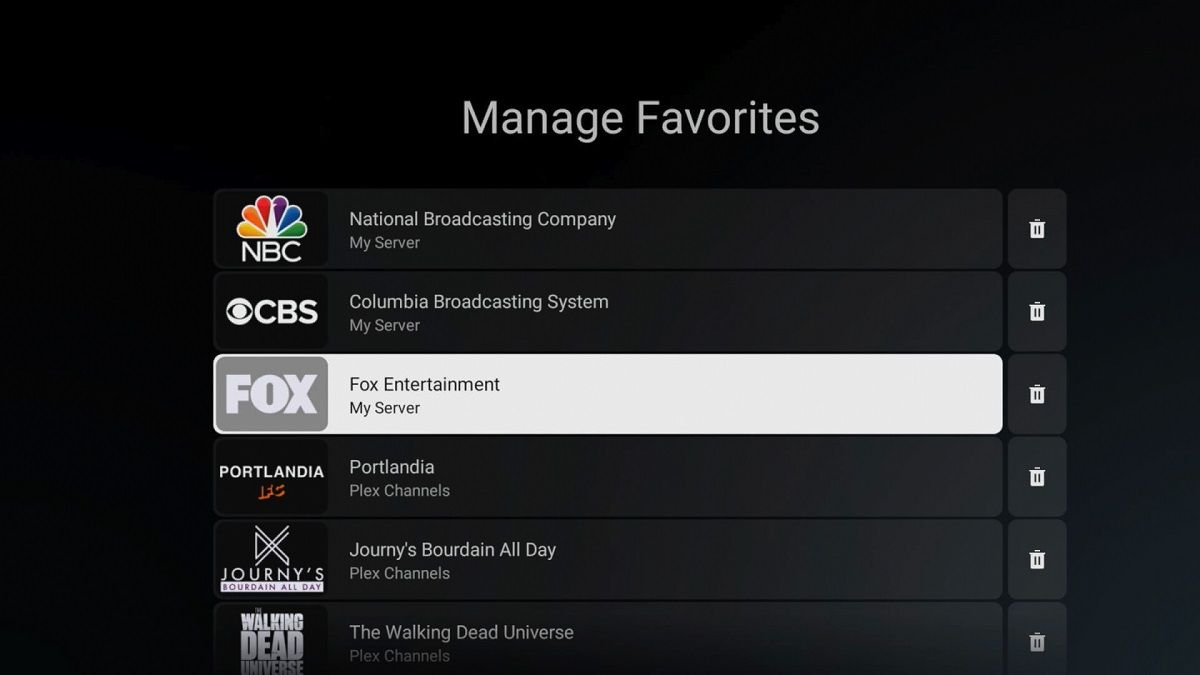 favorites tab interface Plex TV