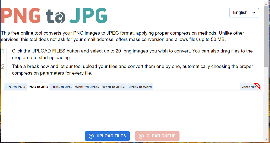 The PNG to JPG converter