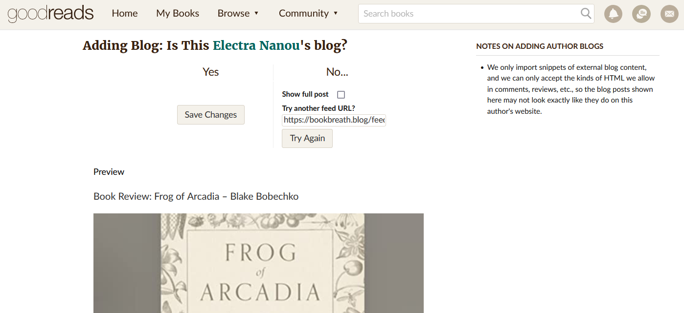 Preview of Blog on Goodreads