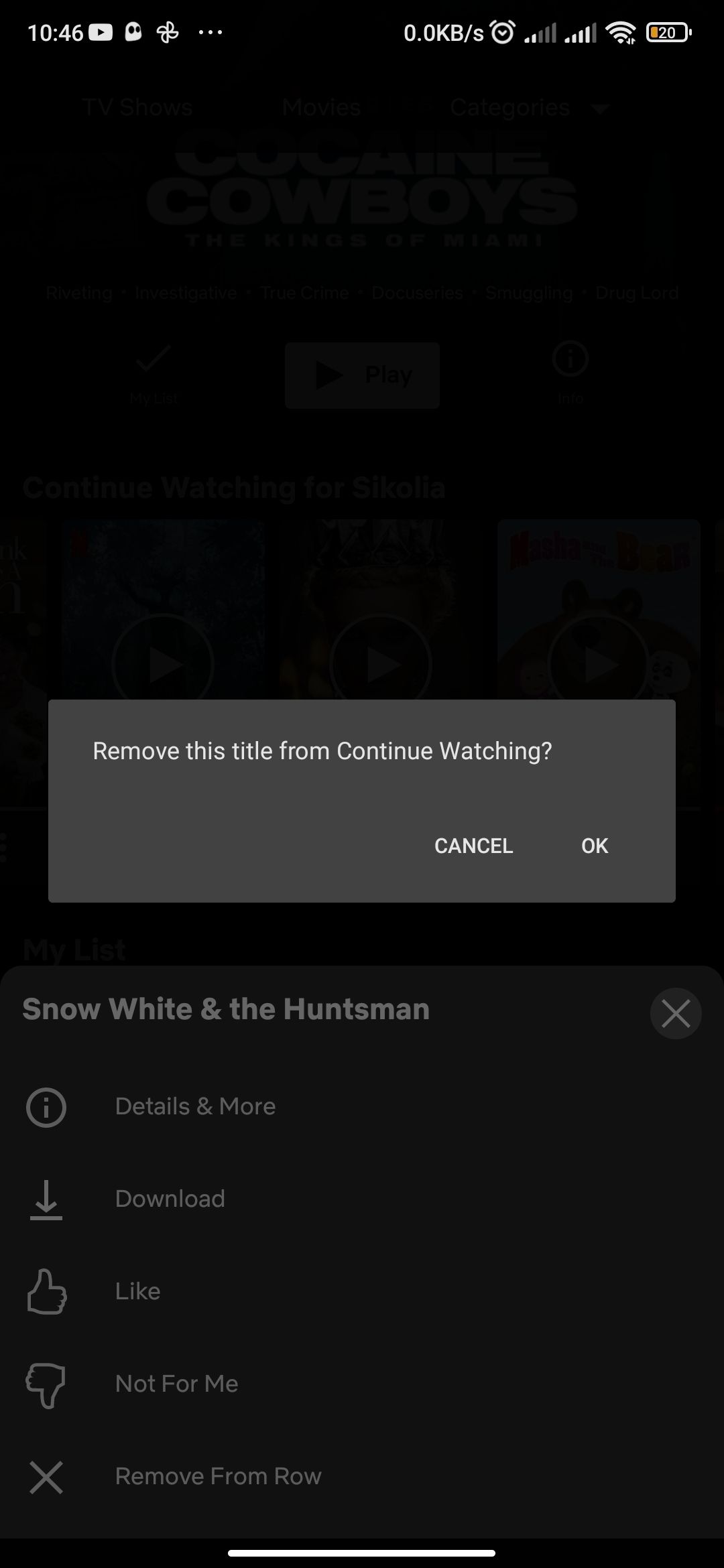 Remove from Continue Watching row confirmation