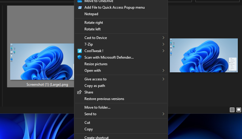 The Resize pictures context menu option 