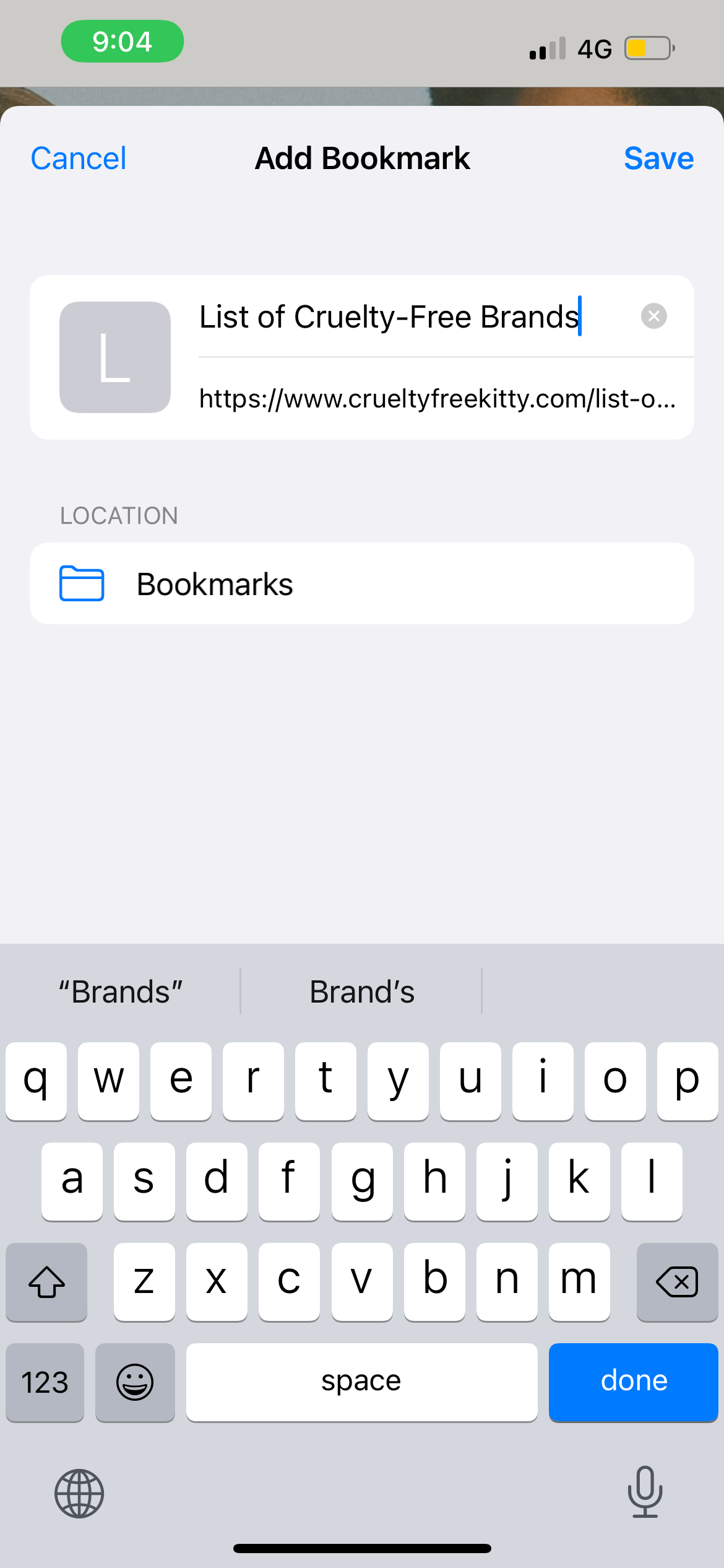 name for bookmark webpage on iphone safari
