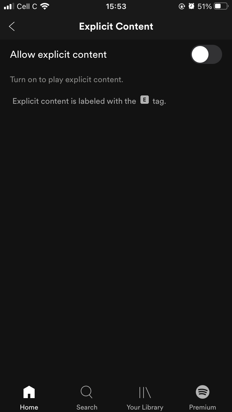 screenshot of spotify explicit content options on mobile