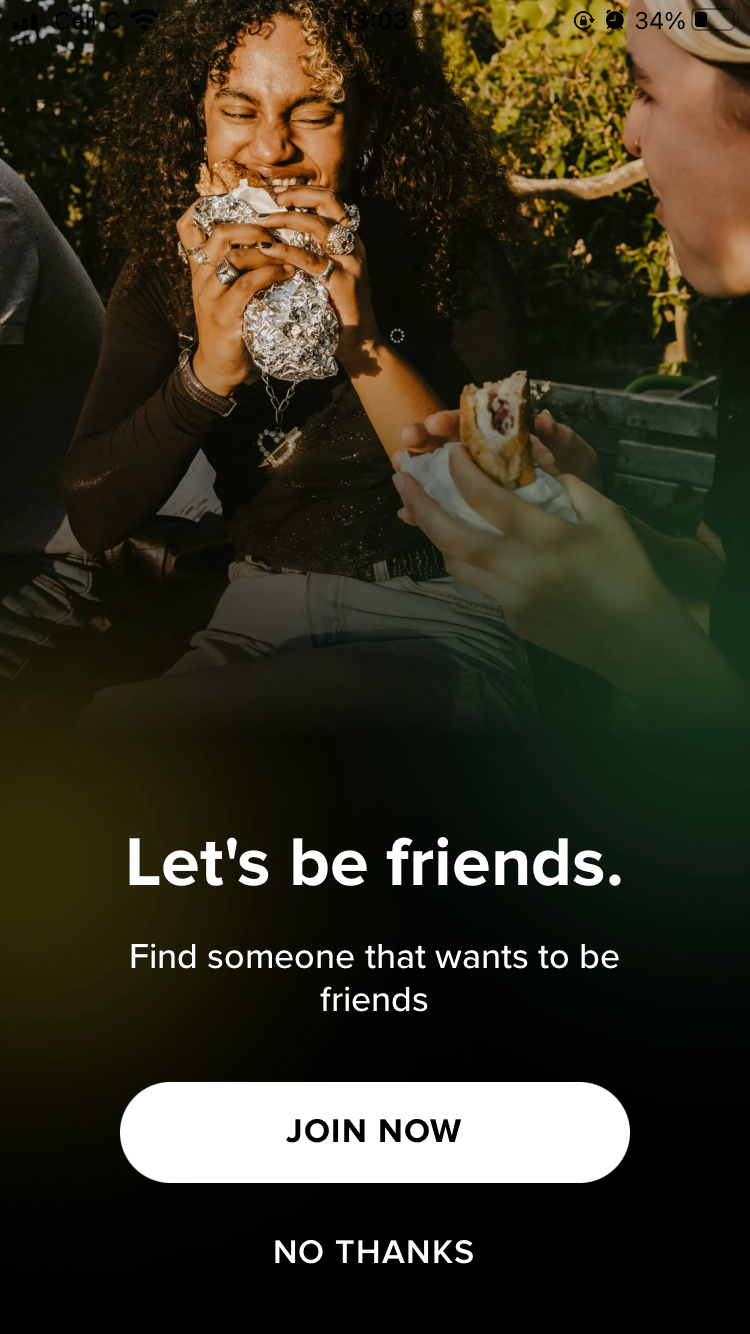 screenshot of tinder friends page
