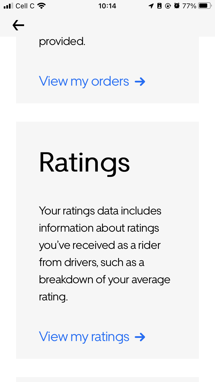 screenshot of uber ratings section