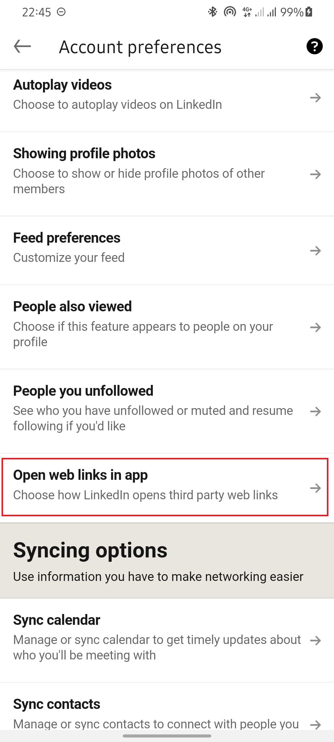 screenshot showing account preferences page on LinkedIn