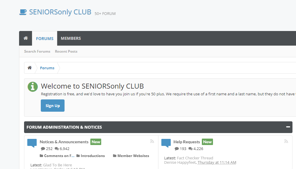 seniorsonly club website screenshot