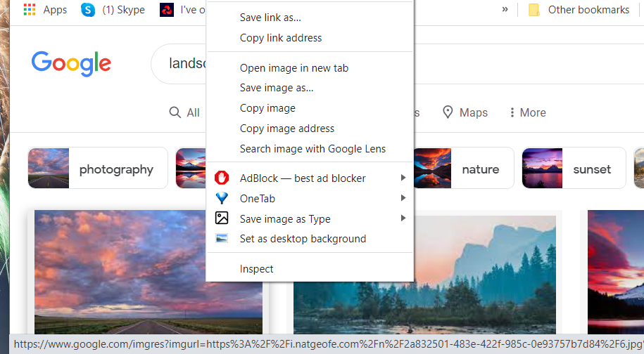 set as background option in chrome